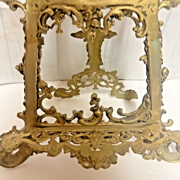 Vintage Rococo Revival Style Polished Brass Table Display Easel 16" H Ornate - Picture 4 of 9